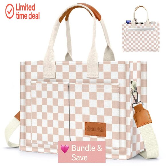 Canvas Tote Bag with Pockets, Adjustable Crossbody Strap, Large Capacity - Picture 1 of 7